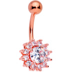 Clear Gem Rose Gold Tone Rococo Flower Belly Ring