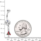 Clear Red Green Gem Christmas Tree Holiday Dangle Belly Ring