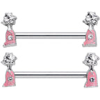 14G 5/8 Clear Gem Pink Champagne Bottles Barbell Nipple Ring Set