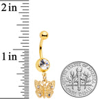 Gold Tone Clear Gem Baroque Butterfly Dangle Belly Ring