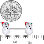 14G 9/16 Clear Gem Snowman Christmas Barbell Nipple Ring Set
