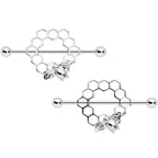 14G 1/2 Bee Hive Bee Nipple Shield Set