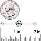 14G Clear Red Gem Christmas Industrial Barbell 38mm