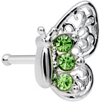 20G 1/4 Green Gem Lacy Butterfly Nose Bone