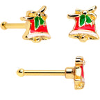 20G 1/4 Gold Tone Candy Cane Bell Christmas Nose Bone Set of 3