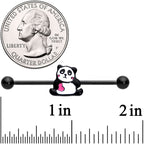 14G Black Panda Heart Industrial Barbell 38mm