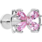 16G 5/16 Pink CZ Gem Beauty Bow Labret Monroe Tragus