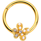 16G 3/8 Clear Gem Gold Tone Stylish Splat Hinged Segment Ring