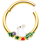 16G 3/8 Purple Gem Gold Tone White Rabbit Hinged Segment Ring