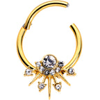 16G 3/8 Clear CZ Gem Gold Tone Elegant Crest Hinged Segment Ring