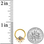 16G 3/8 Clear CZ Gem Gold Tone Elegant Crest Hinged Segment Ring