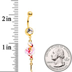 Clear Gem Gold Tone Dangle Flamingo Legs Dangle Belly Ring