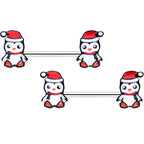 14G 9/16 Santa Penguin Christmas Barbell Nipple Ring Set