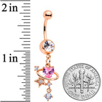 Clear Pink Gem Rose Gold Tone Star Heart Dangle Belly Ring