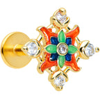 16G 1/4 Clear CZ Gem Gold Tone Color Crest Labret Monroe Tragus