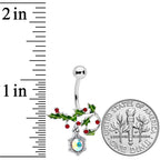 Aurora Red Gem Holly Holiday Decor Christmas Belly Ring