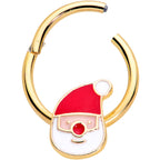 16G 3/8 Gold Tone Smiling Santa Christmas Hinged Segment Ring