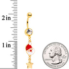 Clear Gem Gold Tone Santa Christmas Tree Dangle Belly Ring Set of 2