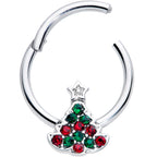 16G 3/8 Red Green Gem Starry Christmas Tree Hinged Segment Ring