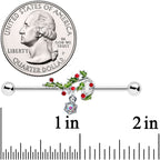 14G Aurora Gem Candy Cane Holly Christmas Industrial Barbell 38mm