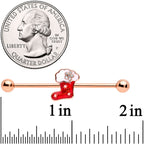 14G Rose Gold Tone Christmas Stocking Industrial Barbell 38mm