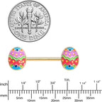 14G 9/16 Gold Tone Painted Easter Egg Barbell Nipple Ring Set