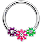 16G 3/8 Clear Gem Floral Garland Hinged Segment Ring
