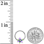 16G 3/8 Clear Gem Purple Iris Flower Hinged Segment Ring