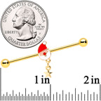 14G Gold Tone Santa Star Christmas Dangle Industrial Barbell 38mm