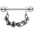 14G 9/16 Aqua Gem Abstract Bow Butterfly Dangle Nipple Ring Set