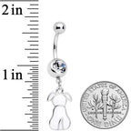 Clear Gem White Sitting Dog Dangle Belly Ring