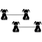 14G 9/16 Black Sitting Dog Barbell Nipple Ring Set