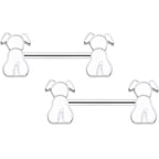 14G 9/16 White Sitting Dog Barbell Nipple Ring Set