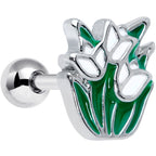 16G 1/4 Springtime White Tulip Flowers Cartilage Tragus Earring