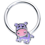 16G 3/8 Happy Purple Hippo Hinged Segment Ring