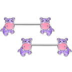 14G 9/16 Happy Purple Hippo Barbell Nipple Ring Set