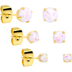 20G White Faux Opal Gold Tone 3mm to 5mm Stud Earrings Set of 3