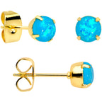 20G Blue Faux Opal Gold Tone 3mm to 5mm Stud Earrings Set of 3