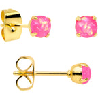 20G Pink Faux Opal Gold Tone 3mm to 5mm Stud Earrings Set of 3