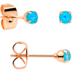 20G Blue Faux Opal Rose Gold Tone 3mm 5mm Stud Earrings Set of 3