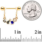 14G 9/16 Clear CZ Gem Gold Tone Lovely Bee Dangle Nipple Ring Set