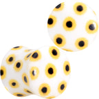 White Acrylic Scores of Sunflowers Double Flare Plug Set