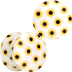 White Acrylic Scores of Sunflowers Double Flare Plug Set