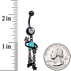Clear Blue Gem Black Saturn Stars Dangle Belly Ring