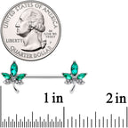 14G 9/16 Clear Green Gem Pot Leaf Barbell Nipple Ring Set