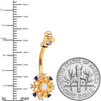 White Synthetic Opal Gold Tone Key Double Mount Belly Ring