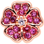20G 1/4 Clear Pink Gem Rose Gold Tone Heart Flower Nose Bone