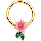 16G 3/8 Gold Tone Pink Spring Flower Hinged Segment Ring