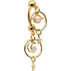 White Synthetic Opal Gold Tone Saturn Moon Double Mount Belly Ring