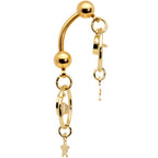 White Synthetic Opal Gold Tone Saturn Moon Double Mount Belly Ring